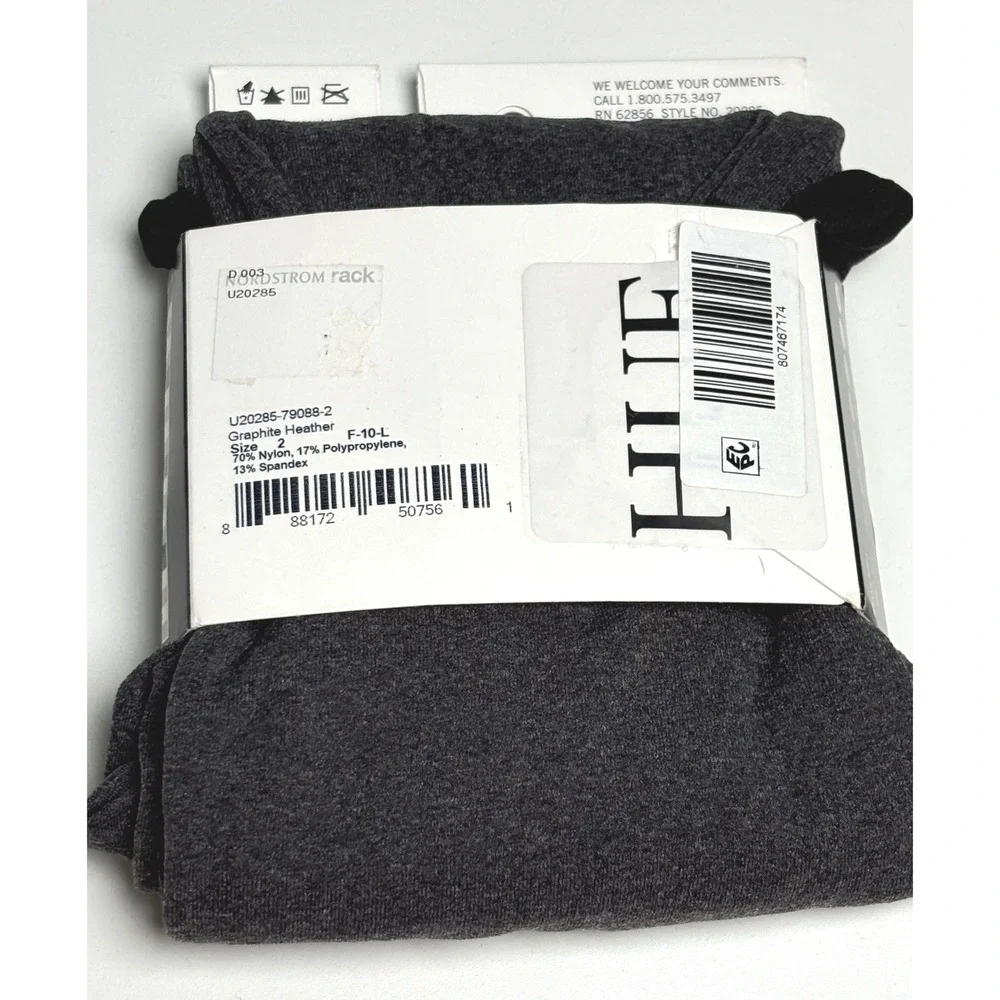 HUE size 2 Control Top Tights Graphite Heather Total Opaque U20285 pantyhose